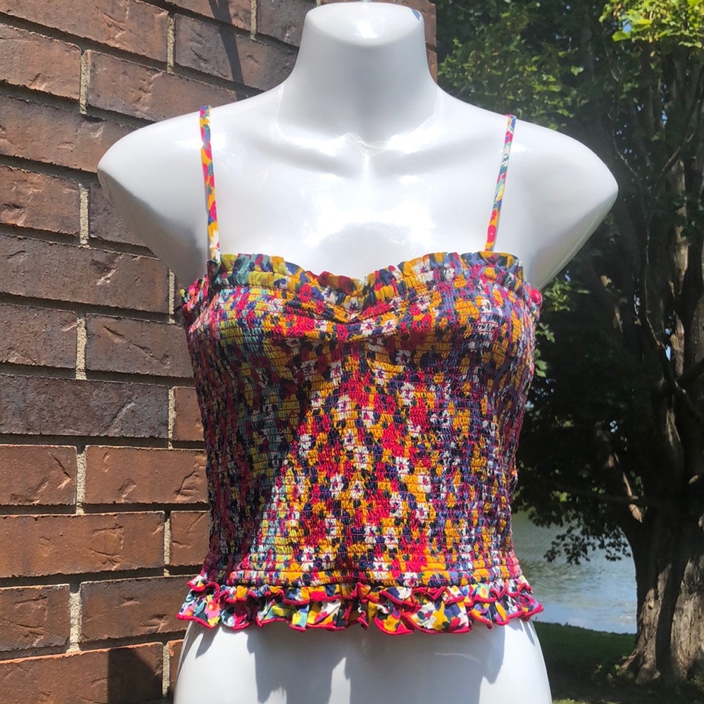 Patrons of Peace Smocked Floral Crop Top